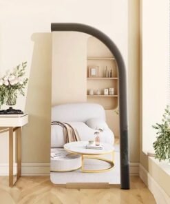 C&C Home Modern Scandinavian Arc Design Full Length Mirror Standing Hanging or Leaning Against Wall Large Bedroom Floor Mirror Dressing Mirror Wall-Mounted Mirror Wood Frame Mirror Round Corner 70x170 cm