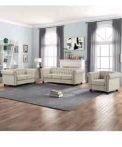 Wooden Twist Chesterfield Destro Premium Living Room Sofa Set ( Beige )