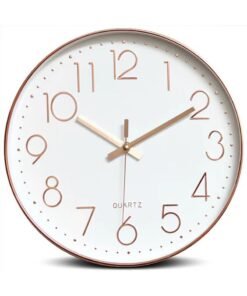 Qiccijoo Wall Clock 12-inch Silent Non-Ticking Round Wall Clocks Battery Operated Easy to Read for Living Room Home Office School(Gold)