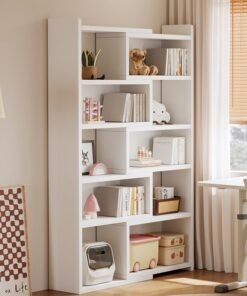 Alternative view of fashionhome Multi Tiers Double Sided Storage Adjustable Creative Style Book Shelves Modern Tall Corner Bookcase 15 mm Thick Wood Storage Rack for Bedroom Living Room and Home Office 95x24x146 cm