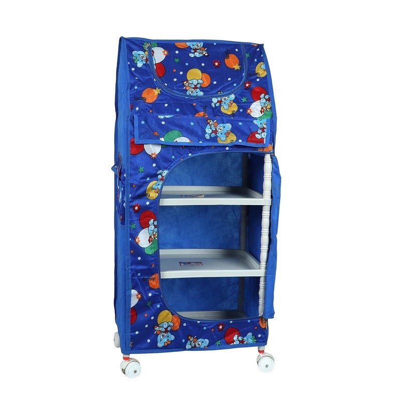 Babyjoys 4 Shelve Wardrobe - Blue (Plastic), Foldable Wardrobe/Almirah, Kids Cupboard