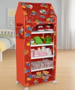 YouCopia Almirah for Clothes,Plastic Wardrobe for Clothes Multipurpose Collapsible Wardrobe for Kids Clothes/Toy/Book, Baby Cupboard for Clothes UpSpace Organizer Cartoon with Wheels (Red)