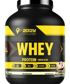 Body Builder 100% Whey Protein, Lean Muscles Growth and Support Recovery, Vanilla Marshmallow Flavor, 4 Lbs