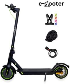 High Speed Electric Scooter With Flashing Turn Signals 350W Brushless Motor, App control, Bluetooth, Foldable E scooter , this amazing scooter comes with free helmet, lock and vest - Black