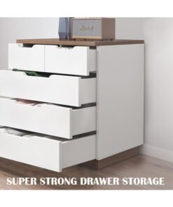 Modern Bedside Table, Wooden Storage Cabinet with 5 Drawers and Spacious Countertop for Household Small Items, Simple Nightstand Table, Chest of Drawers for Living Room, Bedroom, 203DG5 (White) - Image 4