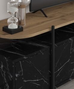 Mourah Home Hanley Tv Cabinet Tvs Up To 65 Inches |Tv Table Metal Legs| Living Room Cabinet |Tv Stand 4 Doors|160X35.6X49.2 Cm| Black Marble Brown - Image 3