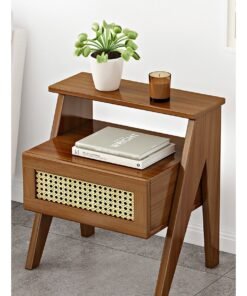 NKX Durable & Stylish Bedside Furniture Bedside Table with Drawer Open Shelf Brown Color 50*31*43cm
