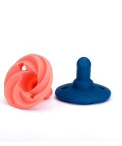 Doddle & Co. Baby Pacifier, Natural Shape, 100% Silicone - Holland Pop Pacifier (0-3m) - Peach/Navy