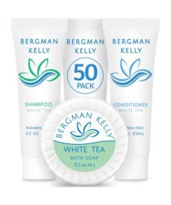 BERGMAN KELLY Round Hotel Soap Bars Shampoo & Conditioner 3Piece Set (0.5 Oz Each 150 Pc White Tea) Delight Your Guests With Revitalizing & Refreshing Mini Travel Toiletries & Bulk Amenities