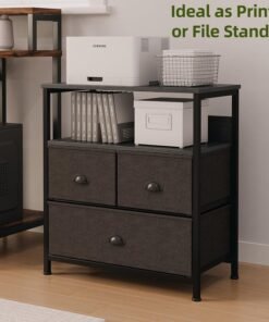 SKY-TOUCH 3 Fabric Drawer Nightstand Storage Chest Unit Home Cabinet w/Shelves Home Living Room Bedroom Entryway Living Furniture, Black,22.8 * 11.4 * 24.8 inch - Image 4