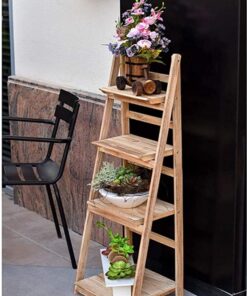 FFD 4-Tier Foldable Wooden Ladder Shelf Multi-Functional Storage Rack & Organizer No Assembly, Portable Design for Books, Plants, Décor - Image 3