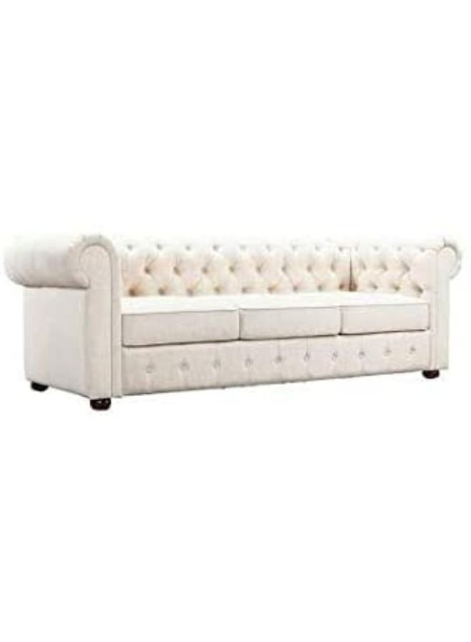 Maharat Al Bahar Chesterfield Tufted Jewel-Toned Velvet Sofa, Beige, 3-Seater, 200x90x80 cm