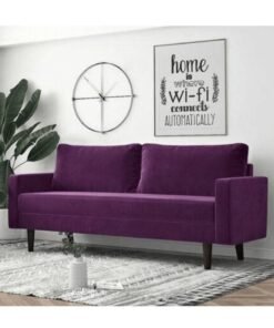 Wooden Twist Designer Handmade Velvet Fabric Solid Wood Soft & Comfortable 3 Seater Sofa ( Purple )
