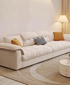 Comfynest Modern Beige-Upholstered Solid Pine Wood Sofa With Effort-Free Foam Filled Seats, 350.52 X 99.06 X 74.93 Cm Off-White