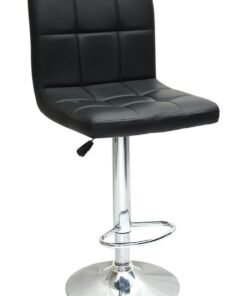 Multi Home Furniture Black & Silver Bar Stool Chair with Steel Base | Adjustable Height Bar Chair | Faux Leather Tall Stool Chair for Kitchen Island, Bar Counter, Restaurant, Swivel Chair & High Chair