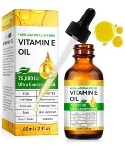 Vitamin E Oil, 75,000 IU, 100% Pure & Natural Vitamin E Oil for Skin, Face, Hair, Nails & Scars, Body Bath Moisturizing Dry Skin and Winkles, Non-GMO & Vegan (2 Fl Oz (Pack of 1))