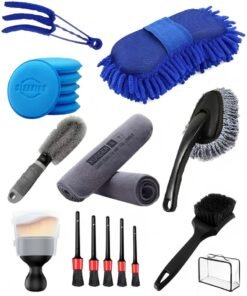 Nakhl 20pcs Car Wash Cleaning Tools Kit with Bag ，Car Detailing Brush Set， Wash Mitt Sponge Towels Tire Brush Window Scraper Duster Complete Interior Car Care Kit