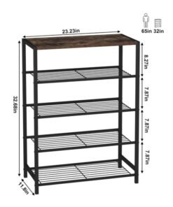 Alternative view of Forthcan 5-Tier Shoe Storage Rack for 8-12 Pairs, Entryway Shoe Rack with Wooden Top, All-Metal Shoe Tower, Rustic Brown (Black)