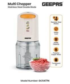 GEEPAS 2 Speed Multi Chopper Mini Food Processor With 500ML Jar Capacity, 4 Stainless Steel Blades | Perfect For Blending & Chopping Fruits, Vegetables & More 0.5 L 500 W GC5477N Multicolour