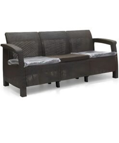 SULSHA 3 Seater Balcony Sofa with Cushion Indoor & Outdoor Furniture Patio Chair Three Seater Perfect for Gardens Poolside Cafes Restaurants, Rattan sofa and Terraces Weathered Brown