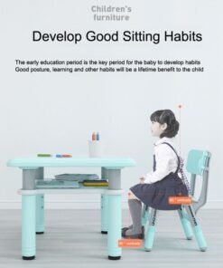 Alternative view of JSAITOYS Plastic Adjustable Height Fireproof Wood Surface Drawing And Study Table Chair Set