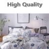 GOLDEN HOME 6 Piece King/Queen/Single size, blue flowers and grey leaves duvet cover set. set includes 1 Comforter Cover, 1 Fitted Bedsheet, 4 Pillowcases