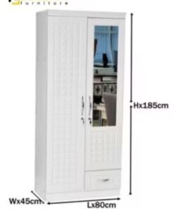SULSHA 2 Door Wooden Wardrobe Cabinet Cupboard Engineered Wood Perfect Modern Stylish Heavy Duty With Mirror