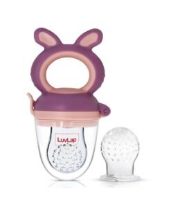 Luvlap Silicone Food/Fruit Nibbler with Extra Mesh, Soft Pacifier/Feeder, Teether for Baby, Infant, Bunny Violet & Pink