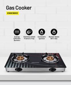 KRYPTON Gas Cooker- Stainless Steel Frame and Tray, Double Burner Gas Stove with Low Gas Consumption and Improved Gas Flow for Efficient Heating, Auto Ignition System, LPG Gas Stove, KNGC6002N Multicolour