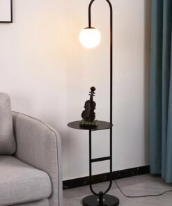 Glanfen Nordic Modern Iron Atmosphere Standing Floor Lamp With Shelf Glass Lampshade With Coffee Tray