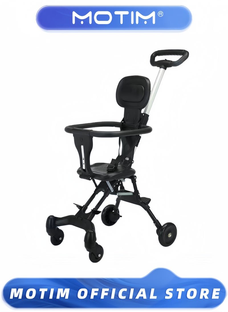 Motim Lightweight Foldable Baby Stroller Two-Way Baby Stroller with One-Button Folding & Safety Harness & Parent Handle for outings