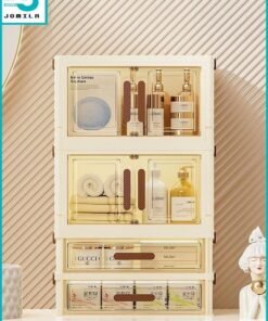 JOMILA Foldable Large Capacity Storage Box with 2 Drawer and 2 Door for Perfume and Skincare Storage Box, Large Capacity with Drawers, Transparent Drawer Cabinet, Suitable for Vanity and Bathroom Countertop, Cosmetic Storage Box