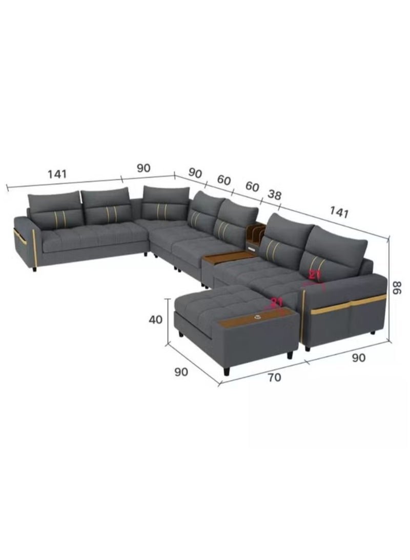 Karnak Zara Modern Couch U Shaped PU Leather Living Room Furniture Chaise Lounge Sectional L Shape Corner Sofa Set Green 7 Seaters 389x231x86cm - Image 2