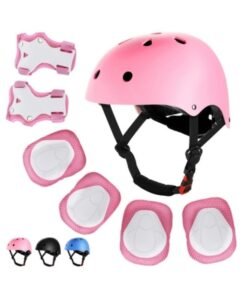GGEROU Roller Skating Protective Gear Children's Helmet Set of Riding Elbow Wristband Skateboard Skates Balance Bike Helmet Knee Pads Pink