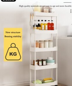 DUNISO 5 Tier Rolling Cart Organizer with Wheels, Large Capacity Shelves, Multi-Purpose Storage Rack  Plastic Rolling Utility Organizer Rack,Storage Basket Organizer Shelves for Bathroom, Kitchen, Livingroom, Bedroom - Image 4