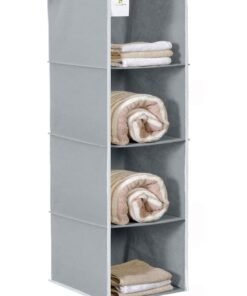 HomeStrap Non Woven 4 Shelf/Compartment Closet Cloth Hanging Organizer/Clothes Storage Wardrobe Organiser for Almirah - (Grey)|(Pack of 1)