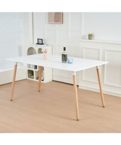 DANUBE HOME Stork 6 Seater Dining Table - Elegant White & Beech Finish, Engineered Wood & Metal, Ideal for Dining Room, L150xW90xH75cm - Stylish Furniture for Family Gatherings
