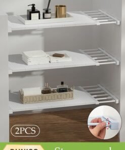 DUNISO 2-Pack Separator Shelf,Wardrobe Nail-Free Retractable Storage Partitions, Kitchen Partitions, Dormitory Cabinet Layered Racks, Bathroom Storage Rack Tension Racks, Expandable Closet Racks, Adjustable For Wardrobes, Cabinets, Cupboards (24 Cm, 38-55 Cm)