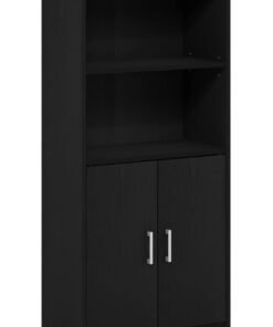 MODERN HOME Black Bookcase with 2-Door Bottom Cabinet | Multi-Use Office & Home Storage