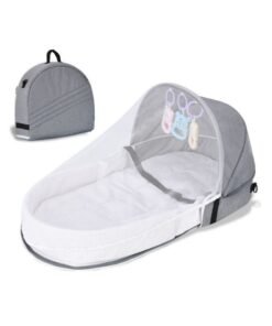 ORiTi Convenient Folding Anti Pressure Baby Crib, Middle Bed, Newborn Baby Isolation, Biomimetic Outdoor Travel Baby Crib - Grey