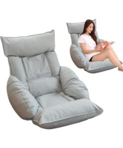 GGEROU Faux Leather Lazy Sofa Japanese Tatami Bed Armchair Removable and Washable Folding Living Room Bay Window Sofa Chair Beige 60x75x127 cm