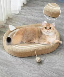MissTiara Cat Ear Style Cat Scratching Lounge Bed Oval Cat Scratch Bed With Ball Toys and Cat Scratching for Keeps Cats Healthy Relieves Boredom