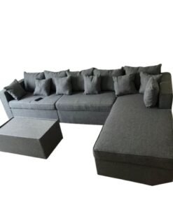 Maharat Al Bahar Grey L-Shaped Diwan Sofa Set 5 Seater With Table And Pillows 320x190x80 cm