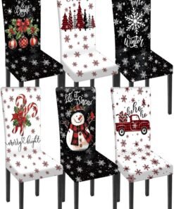Pickmesh 6 Pcs Christmas Dining Chair Covers Removable Washable Stretch Black and White Chair Covers Snowflake Slipcovers for Xmas Restaurant Kitchen Hotel Decor Supplies