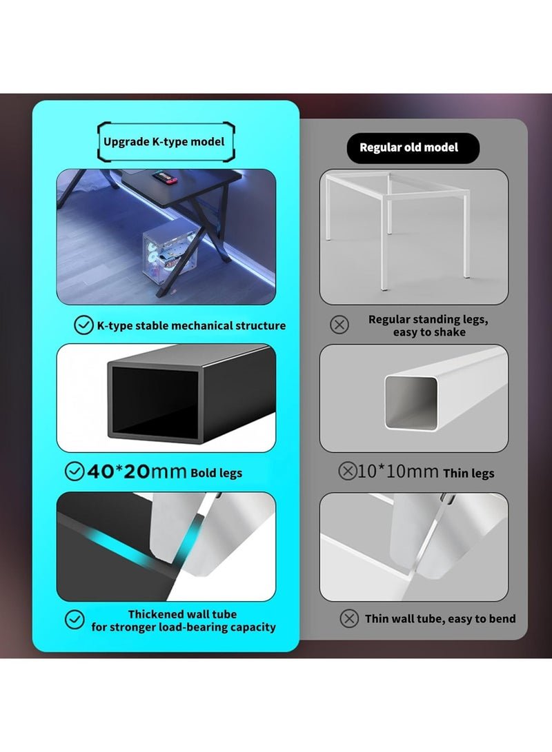 OHAHO 120CM Gaming Table,Gaming Desk, Computer Desk Home Office Desk Extra Large Modern Ergonomic Black PC Table Gamer Workstation (Black, 120x60x75cm)