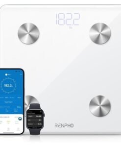 RENPHO Smart Scale, Body Fat Scale, Digital Bathroom Scale for Body Weight, Body Composition Analysis, Highly Accurate BMI Scale with APP, 400lbs, Includes Batteries, White-Elis 1