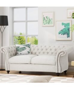 Wooden Twist Regal Premium Solid Wood Velvet Fabric Flared Arm Loveseat 2 Seater Sofa