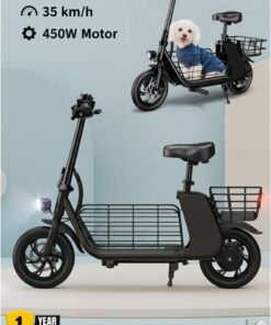 Wind Horse C2 Cargo Electric Scooter 450W Motor, 35KM/H Speed, 36V 8Ah Battery, 25–30KM Range, Aluminum Alloy Frame, Dual Disk Brakes, Large Front and Rear Storage Baskets, 12-Inch Tires – Ideal for Delivery, Commuting and Urban Rides