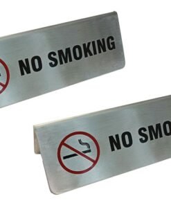 PAUL SONS Stainless Steel No Smoking Tent Card Double Side Warning Restaurant Hotel No Smoking Desk Logo Table Display Stand Size: 6"x 2" (Pack of 2Pc)