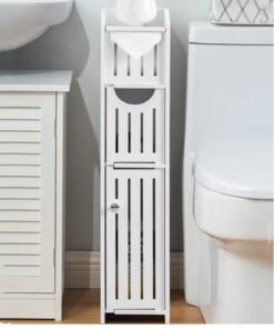 Kutis 1-Piece Corner Storage Floor Bathroom Cabinet With Door And Shelve White 20x18x78 Centimeter
